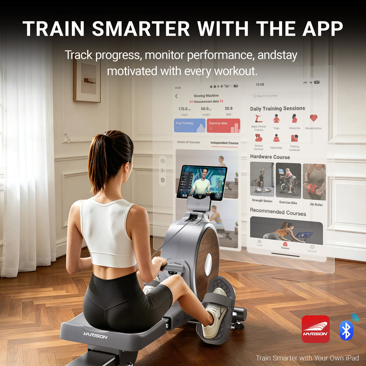 HARISON HR-W12 Eco Rowing Machine – Full Body Home Gym Rower with App Connectivity