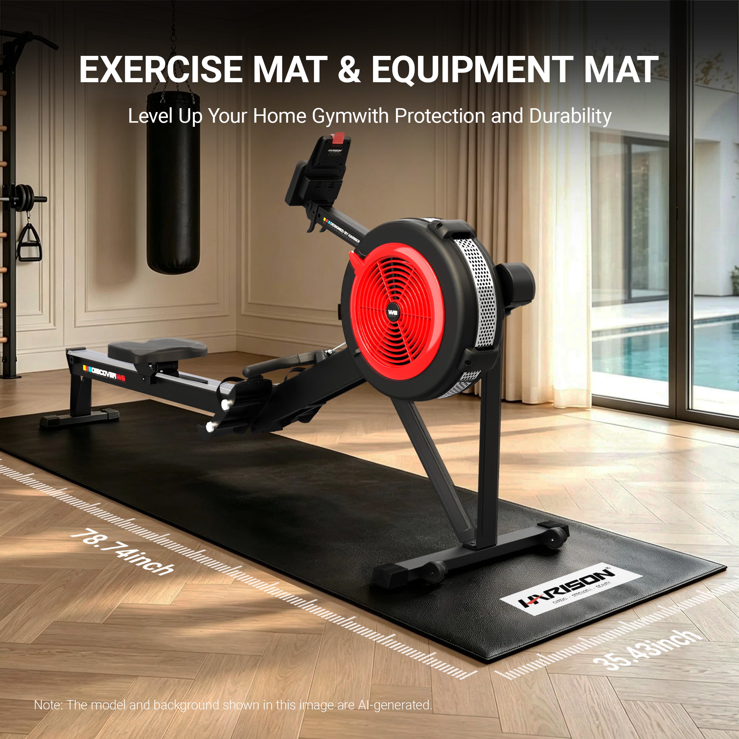 HARISON HR-002 Exercise Equipment Mat for Treadmill & Bike – Heavy Duty Floor Protection Mat for Home Gym