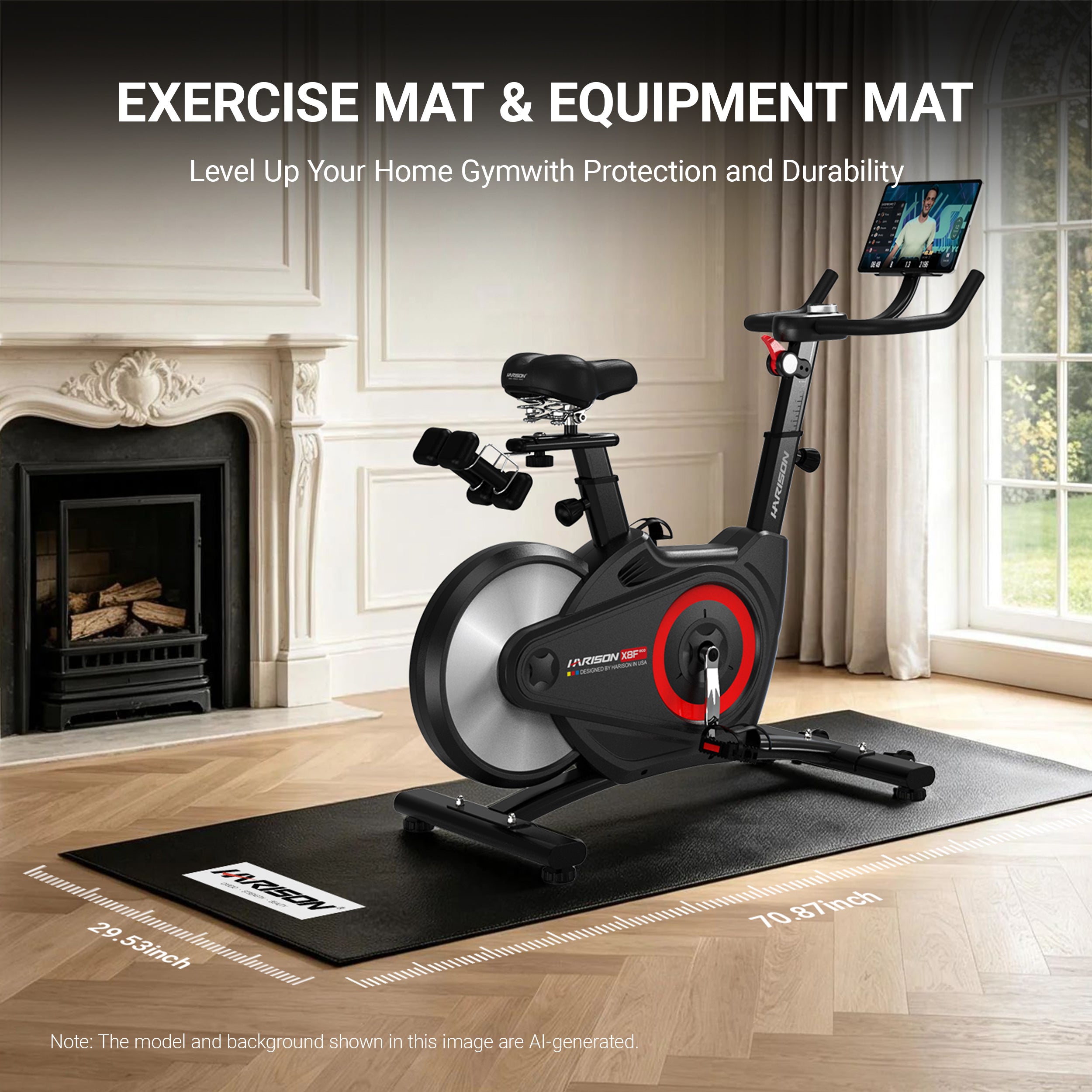HARISON HR-001 Exercise Equipment Mat for Treadmill & Bike – Heavy Duty Floor Protection Mat for Home Gym