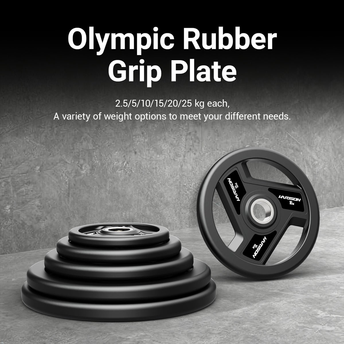 HARISON Olympic Rubber Grip Plates – 2" Barbell Compatible, Floor-Friendly, Rustproof (2.5–25 kg)