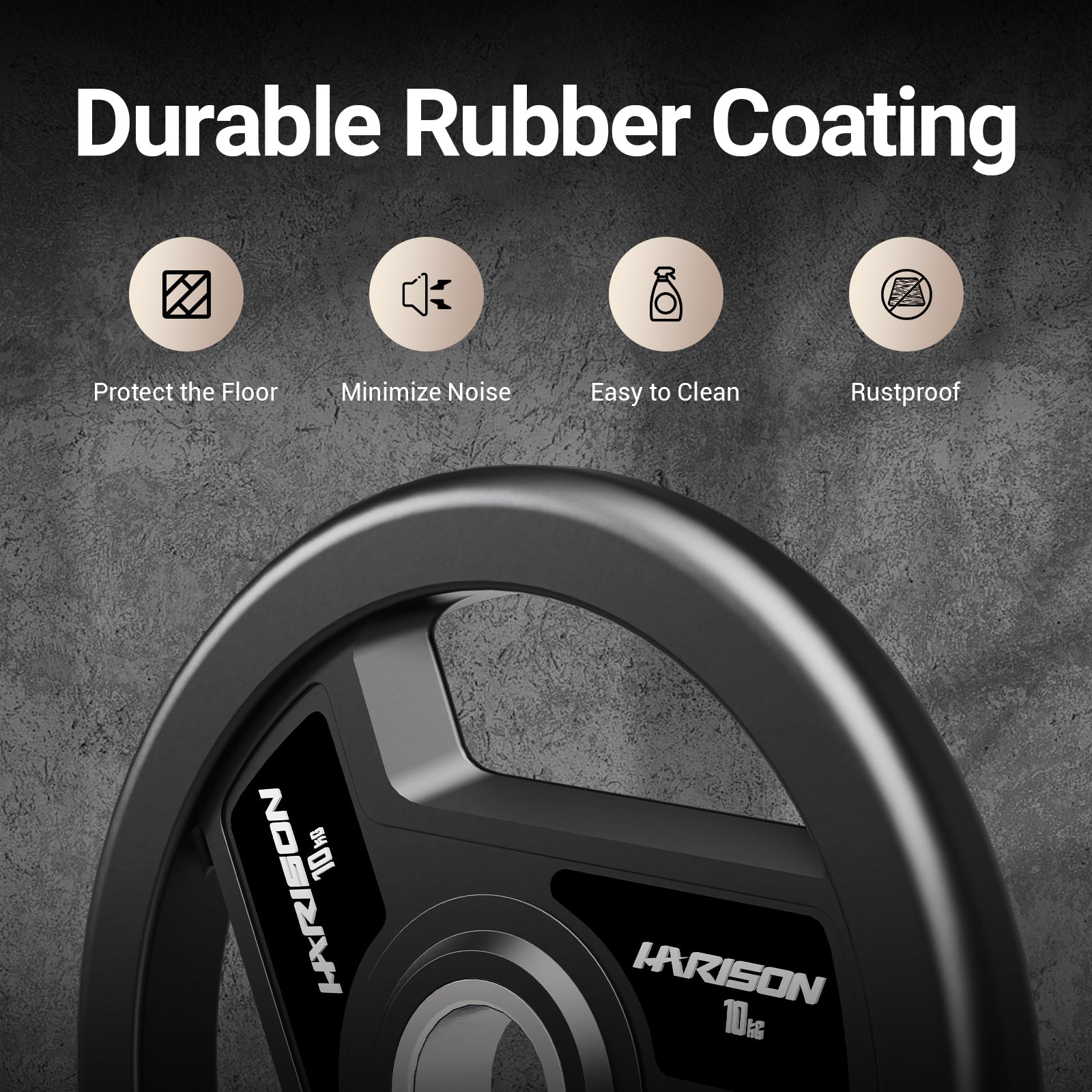 HARISON Olympic Rubber Grip Plates – 2" Barbell Compatible, Floor-Friendly, Rustproof (2.5–25 kg)