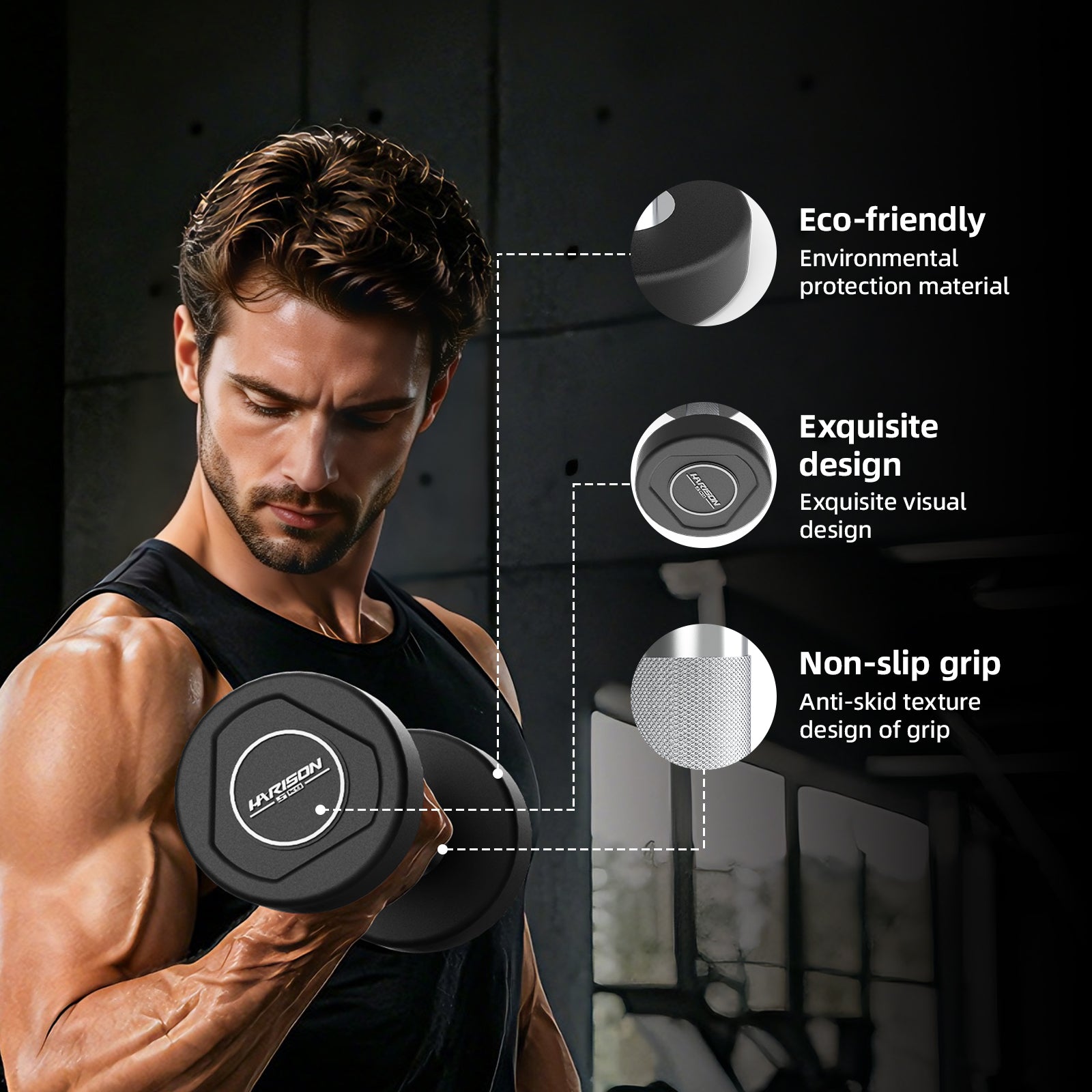 HARISON TPU Dumbbells – Non-Slip Textured Grip, Floor-Friendly, Eco-Friendly Material (2.5–25 kg)