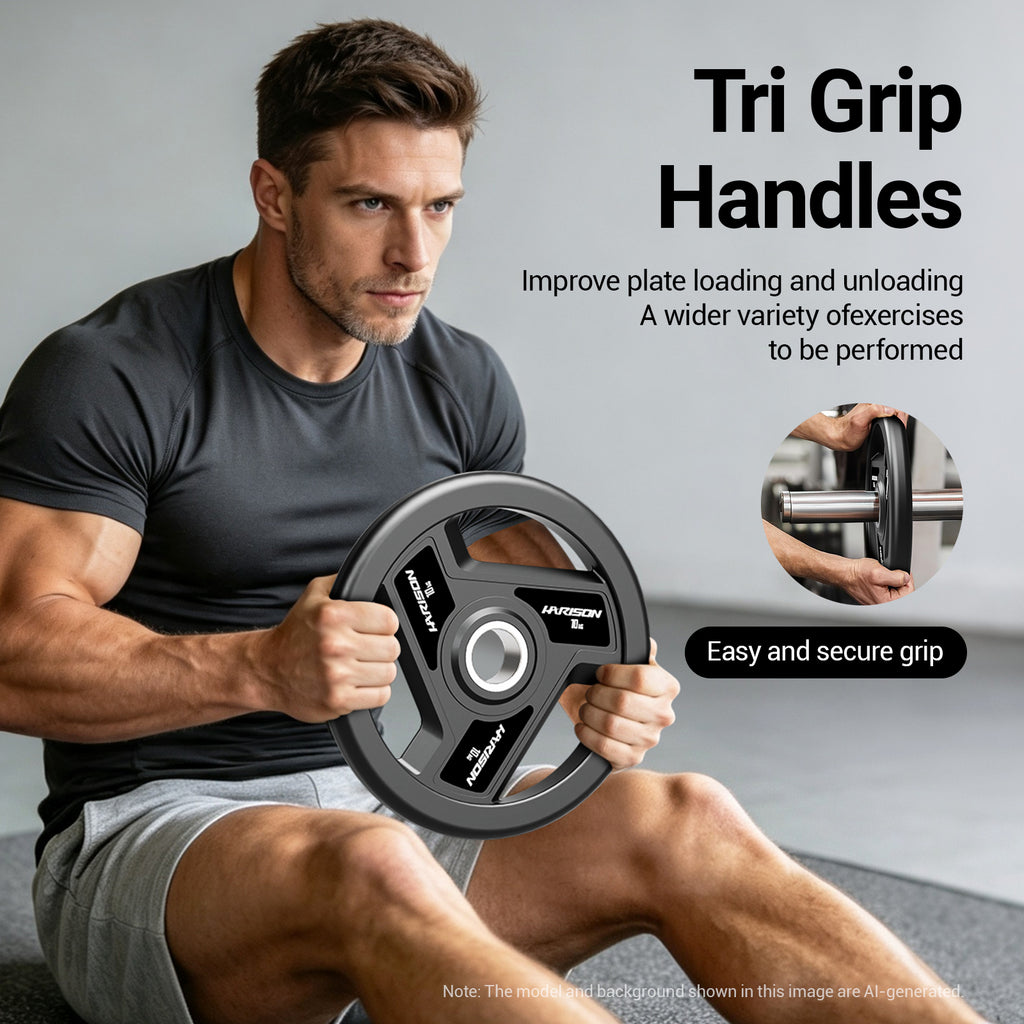 HARISON Olympic Rubber Grip Plates – 2" Barbell Compatible, Floor-Friendly, Rustproof (2.5–25 kg)