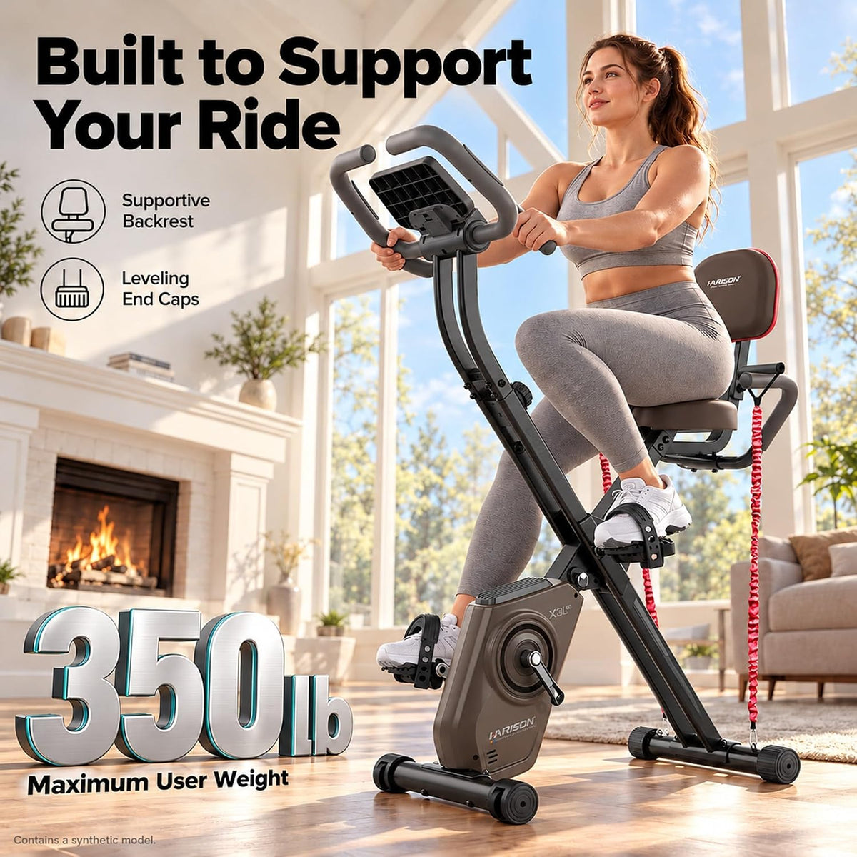 HARISON HR-X3L Foldable Exercise Bike | Magnetic Folding Bike for Home （Brown）