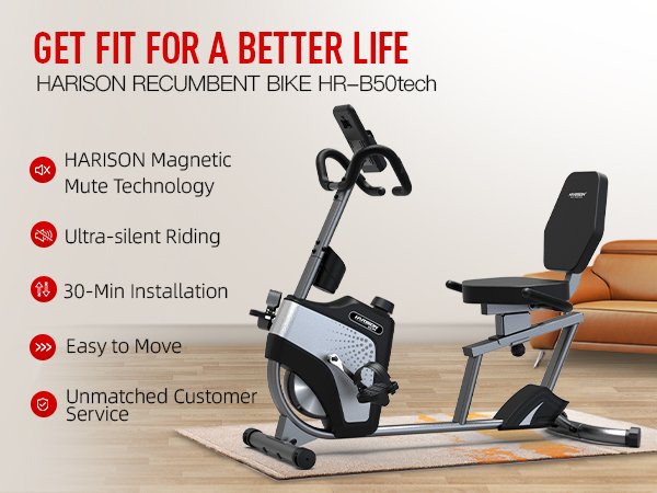 HARISON HR-B50 Tech Recumbent Exercise Bike with Bluetooth, Magnetic Resistance & Adjustable Seat