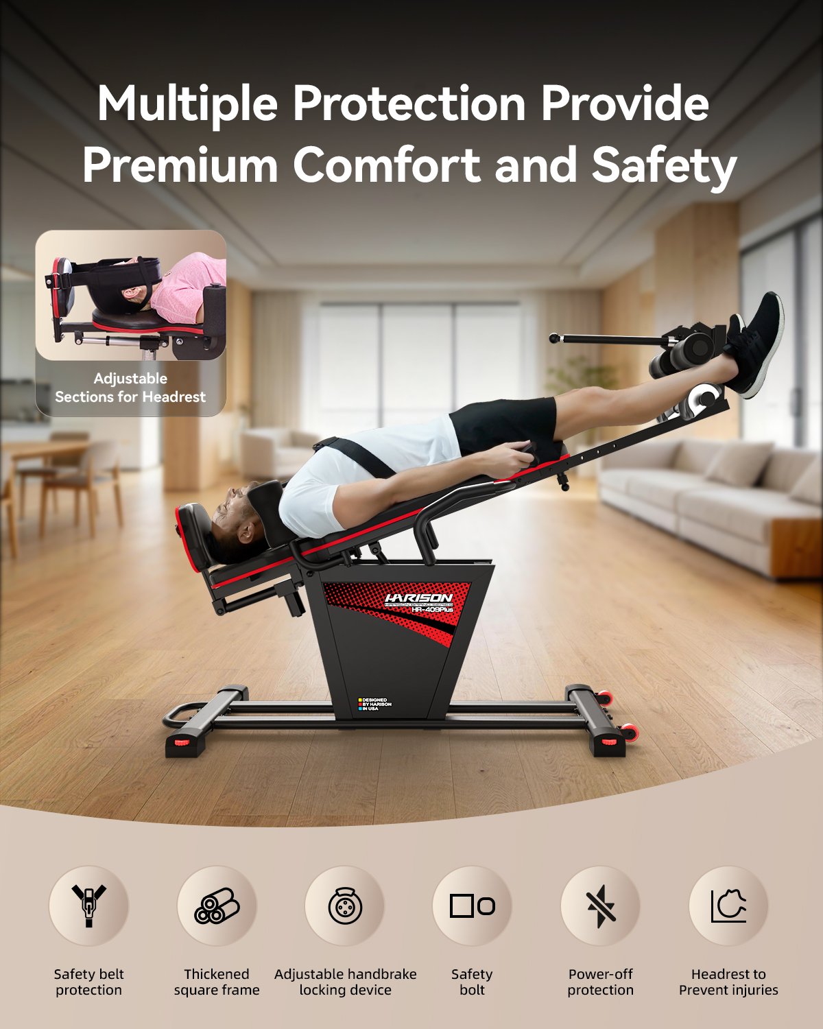 HARISON HR-409 Plus Inversion Table, 2026 New Strength Training Inversion Table for Back Pain Relief Equipment w/Remote Control, Reversible Ankle Holders, Easy Assembly, Heavy Duty up to 300lbs