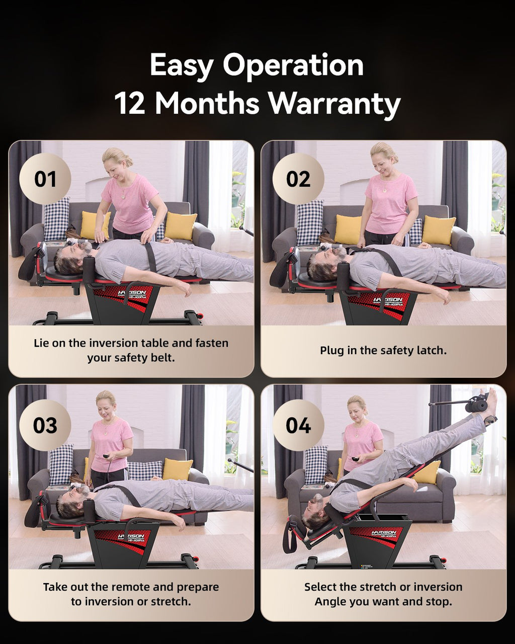 HARISON HR-409 Plus Inversion Table, 2026 New Strength Training Inversion Table for Back Pain Relief Equipment w/Remote Control, Reversible Ankle Holders, Easy Assembly, Heavy Duty up to 300lbs