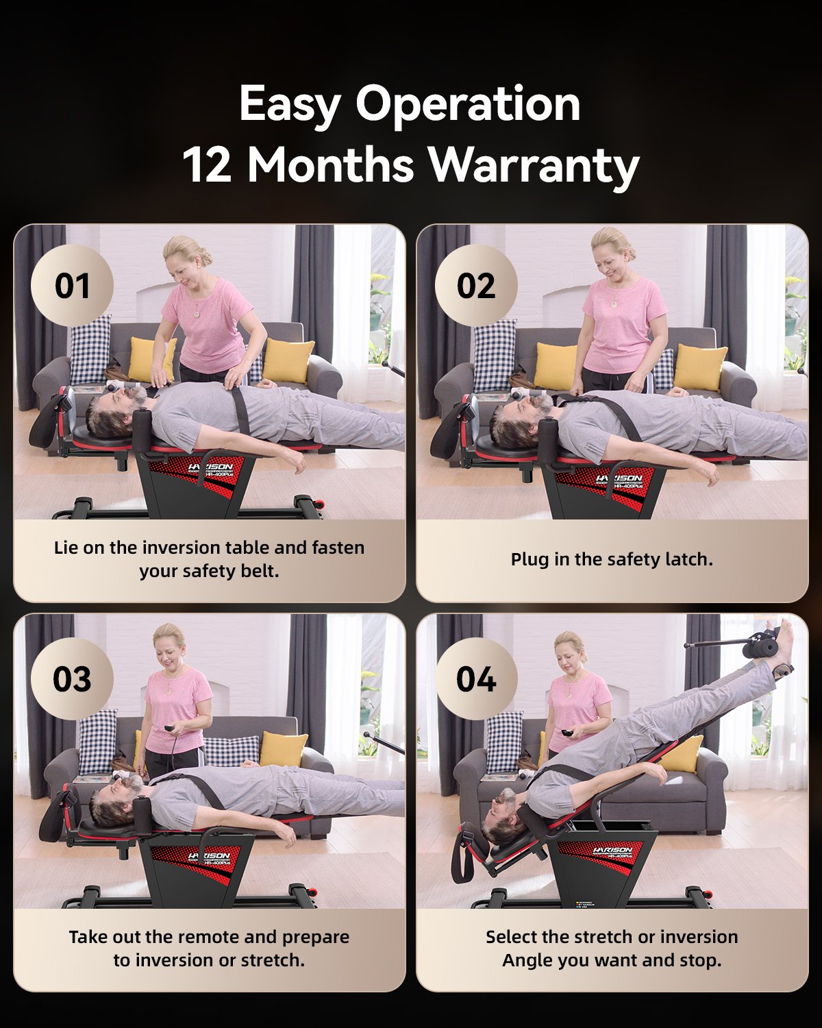 HARISON HR-409 Plus Inversion Table, 2026 New Strength Training Inversion Table for Back Pain Relief Equipment w/Remote Control, Reversible Ankle Holders, Easy Assembly, Heavy Duty up to 300lbs