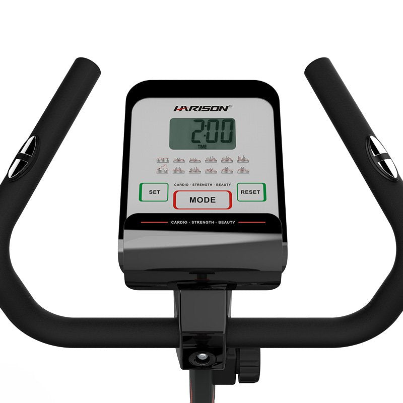 HARISON HR-B6 Magnetic Upright Exercise Bike for Home Gym ,350 lbs Capacity , US Magnetic Mute System with 8-Level Resistance ,4-Way Adjustable Leather Seat , 2-in-1 LCD Monitor & Tablet Holder,Non-Slip Handlebars & Transport Wheels