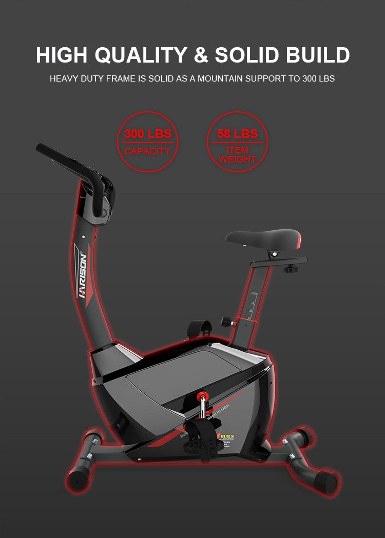 HARISON HR-B6 Magnetic Upright Exercise Bike for Home Gym ,350 lbs Capacity , US Magnetic Mute System with 8-Level Resistance ,4-Way Adjustable Leather Seat , 2-in-1 LCD Monitor & Tablet Holder,Non-Slip Handlebars & Transport Wheels