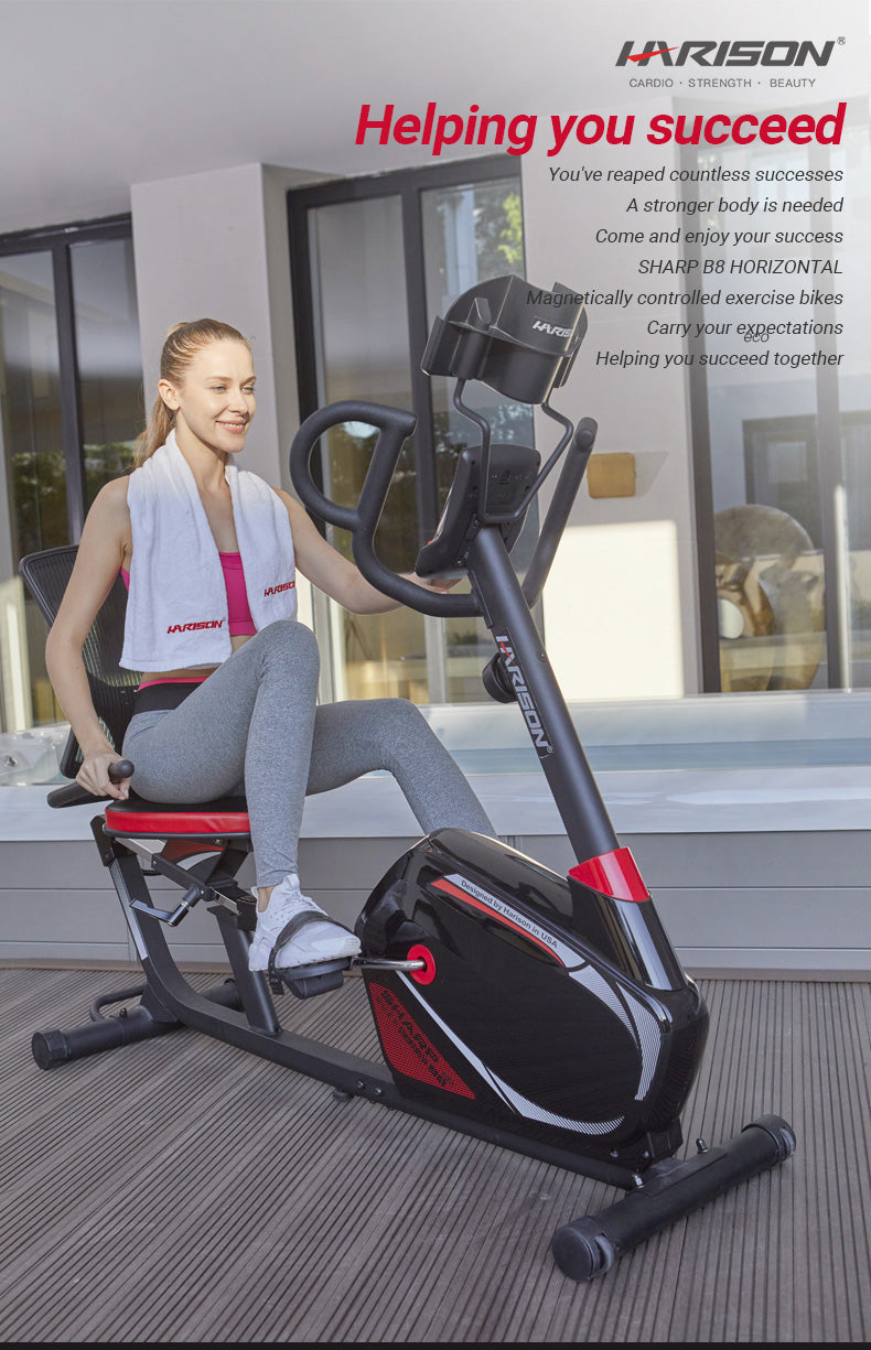 HARISON HR-B8 eco Exercise Bike 400 lbs Capacity, Easy Assembly Magnetic Recumbent bike for Adult and Seniors with Arm Exerciser , Recumbent Stationary bike for Home, 2 in 1 LCD Monitor and Tablet Holder (Same-day Shipping service）