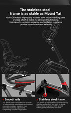 Stainless steel frame exercise bike with smooth rails, designed for stable, rust-free home gym workouts