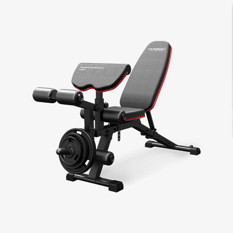 HARISON HR-609 Adjustable Weight Bench with Leg Extension and Preacher Pad, Flat Incline Decline Exercise Bench for Home Workout Weight Training（Black）