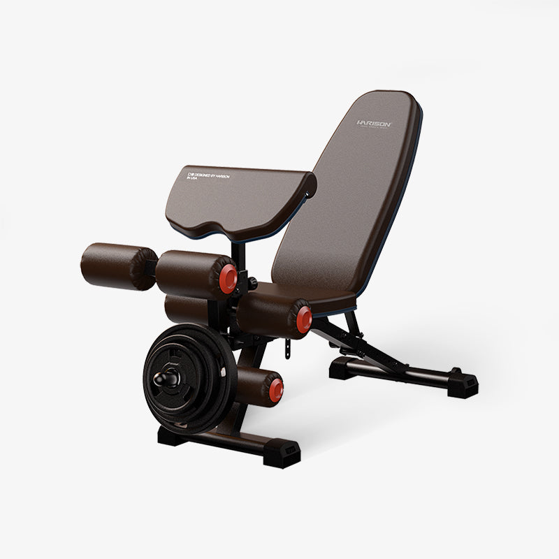 HARISON HR-609(BROWN) Adjustable Weight Bench with Leg Extension and Preacher Pad, Flat Incline Decline Exercise Bench for Home Workout Weight Training
