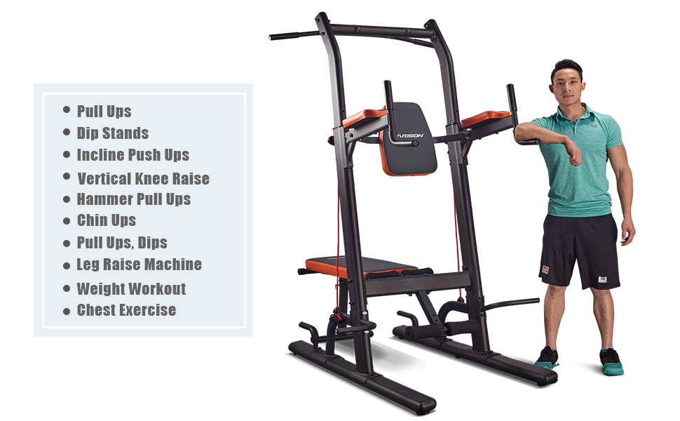 HARISON HR-408 Multi-function Power Tower with Bench Home Gym Exercise Equipment with Adjustable Height – Second Hand