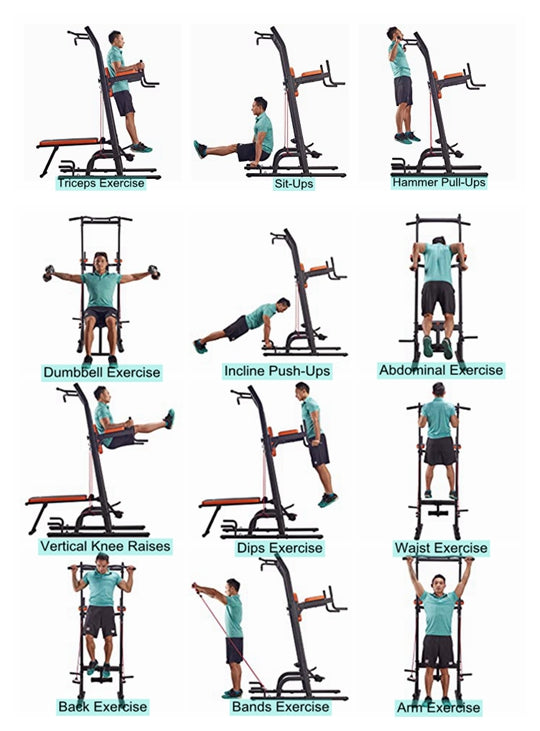 HARISON HR-408 Multi-function Power Tower with Bench Home Gym Exercise Equipment with Adjustable Height – Second Hand