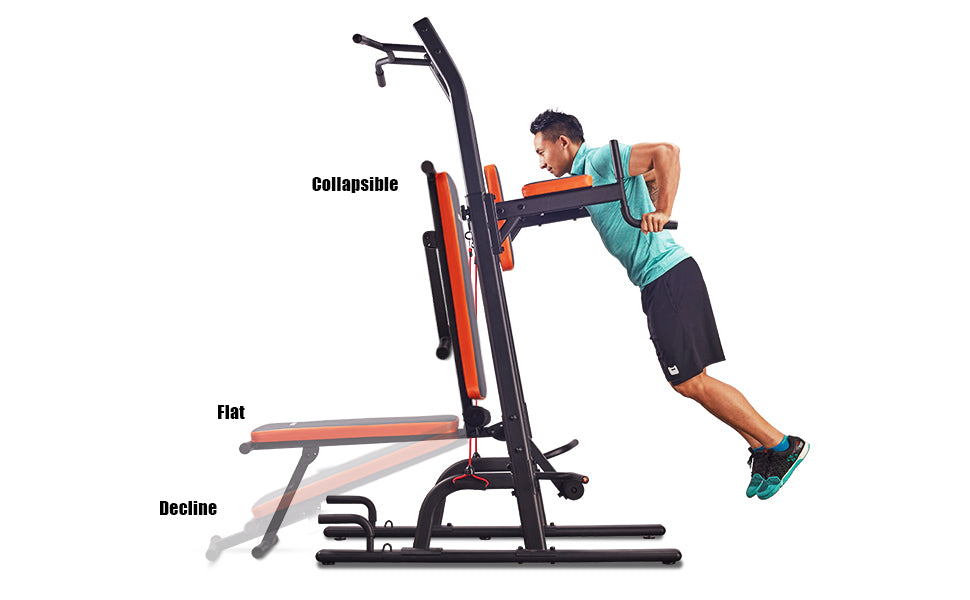 HARISON HR-408 Multi-function Power Tower with Bench Home Gym Exercise Equipment with Adjustable Height – Second Hand