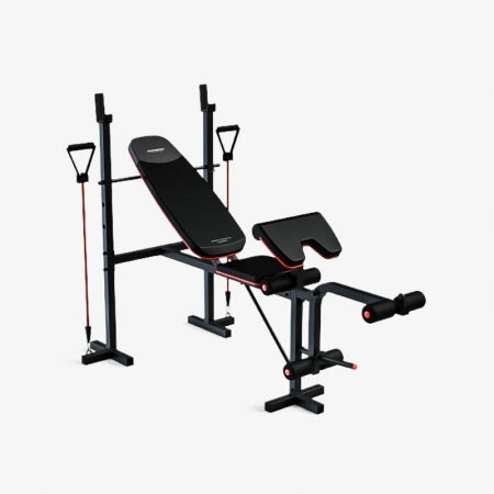 HARISON HR-30813 6 in 1 Weight Bench Set with Preacher Curl & Leg Extension, 660LBS Capacity Adjustable Workout Bench Press Rack, 4-Position Backrest, Resistance Bands & Chain Included