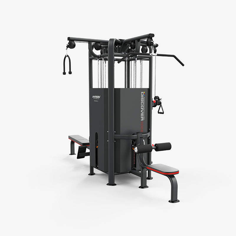 HARISON DISCOVER HR-G108，4-Station Commercial Strength Trainer，4 Independent Weight Stacks (897.6 lbs)，Steel Rope & Precision Pulley，Full-Body Gym System