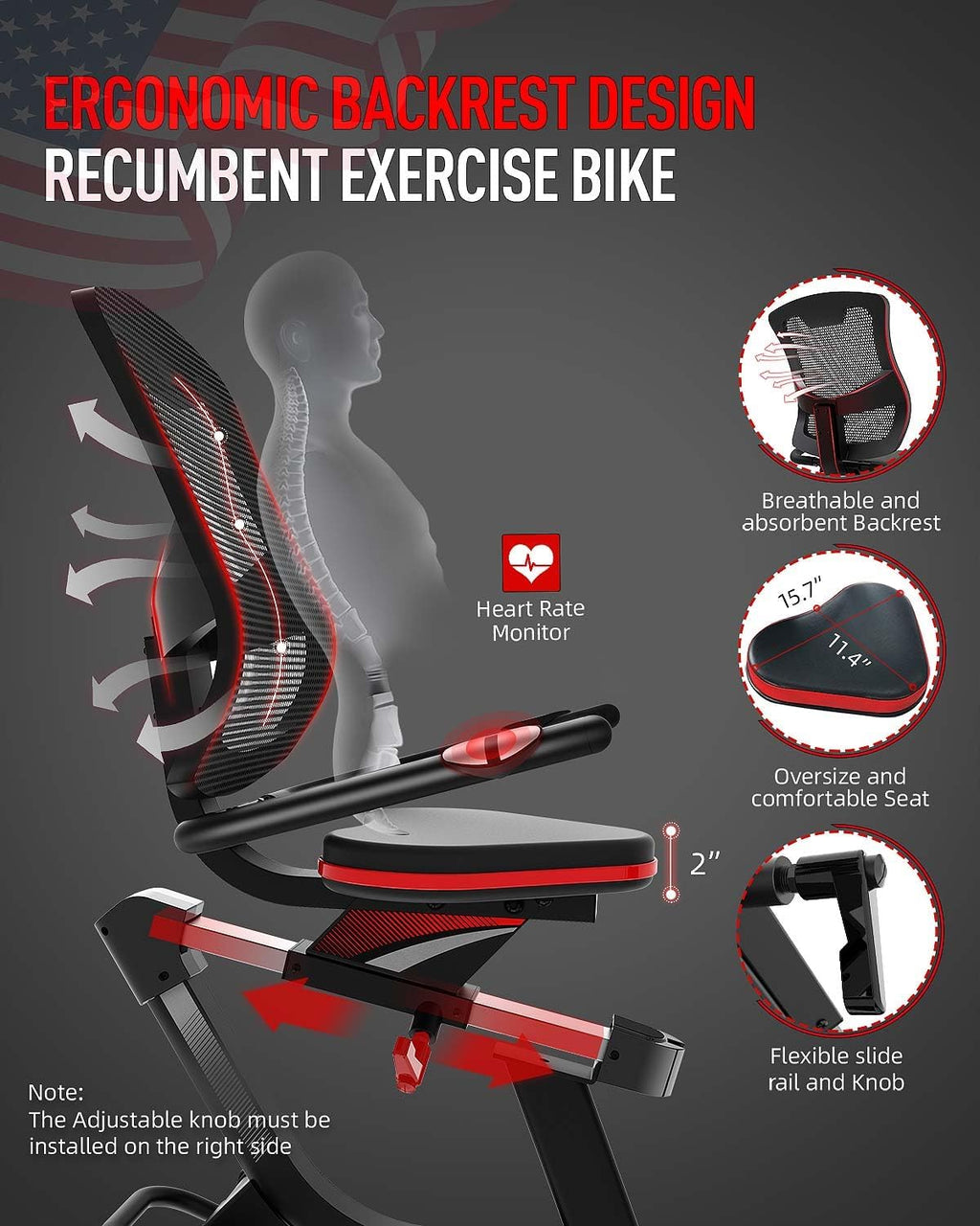 HARISON HR-B8A RE Exercise Bike 400 lbs Capacity, Easy Assembly Magnetic Recumbent bike for Adult and Seniors with Arm Exerciser , Recumbent Stationary bike for Home, 2 in 1 LCD Monitor and Tablet Holder (Same-day Shipping service）