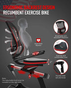 Ergonomic recumbent exercise bike with breathable backrest, heart rate monitor, and adjustable slide rail for home gym use