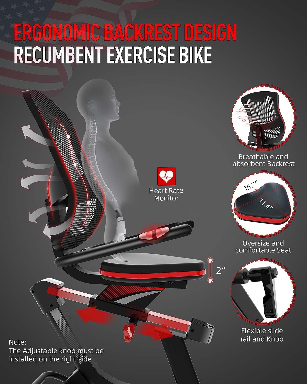 HARISON HR-B8A RE Exercise Bike 400 lbs Capacity, Easy Assembly Magnetic Recumbent bike for Adult and Seniors with Arm Exerciser , Recumbent Stationary bike for Home, 2 in 1 LCD Monitor and Tablet Holder (Same-day Shipping service）